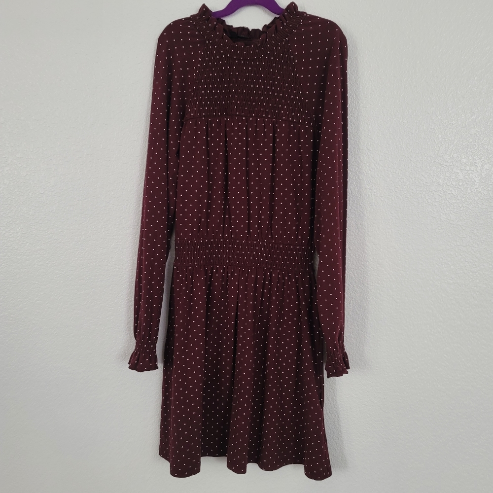 TOPSHOP burgundy, white polka-dot dress size 2